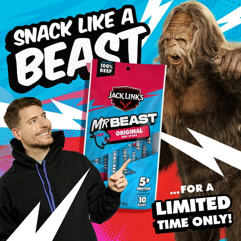 Jack Link's x MrBeast Original Beef Sticks, Ounce, 10 pack of