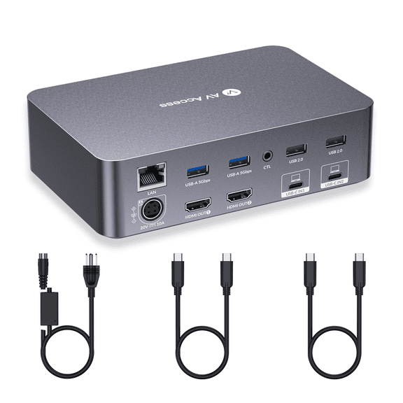 Open Box v AV Access USB C KVM Switch Docking Station for 2 Laptops, 4K Dual Monitor, EDID Emulation, 1G Ethernet,Ideal for Home Office & Gaming(iDock C20)