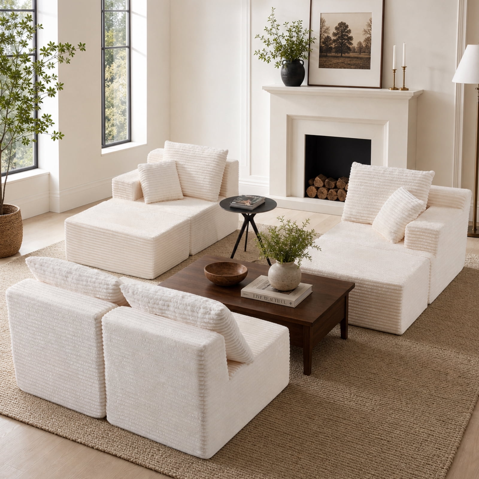 131" Oversized U Shaped Boneless Modular Sectional Sofa with 2 Ottoman and 6 Pillows