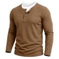 thumbnail image 4 of CQONEPT Mens Henley Sweater Long Sleeve Waffle Button Up Tunic Tee Casual Knit Pullover Soft Stretch Fall Winter Tops Coffee 3XL, 4 of 6