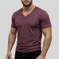 thumbnail image 2 of LTTVQM Shirts for Men Spring Summer Tops Slim-Fit Short Sleeve V-Neck T-Shirt, Soft Blend Short Tee Wine XL, 2 of 5