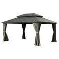 thumbnail image 2 of Domi Outdoor Living 10’ X 14’ Hardtop Gazebo Canopy with Netting & Curtains, Outdoor Aluminum Gazebo with Galvanized Steel Double Roof for Patio Lawn and Garden, Gray, 2 of 7