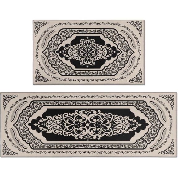 Boho Style Kitchen Rugs and Mats Set of 2, Country Rustic Farmhouse Kitchen Rugs, Non-Slip Washable Kitchen Mat for Front Sink Bohemian Farmhouse Kitchen Decor17x30 17x47Inch