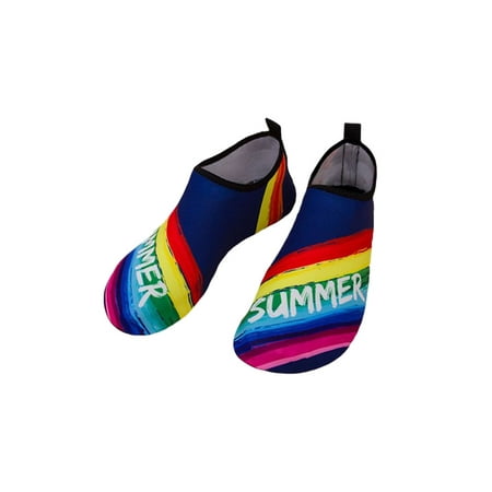 

Ymiytan Women Men Beach Shoe Rubber Soft Sole Aqua Socks Barefoot Water Shoes Swim Comfort Anti-Slip Quick Dry Sock Sneakers Blue Rainbow 5.5-6