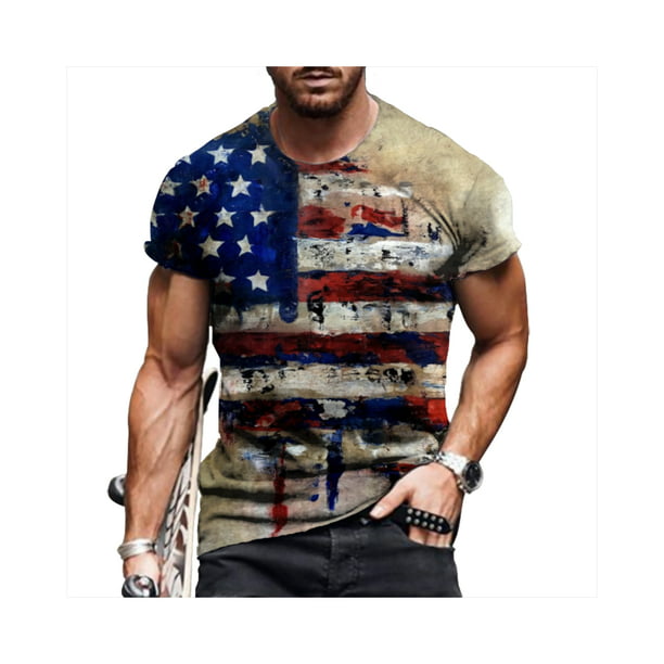 Men's Patriotic T-Shirt US Flag Vintage Sleeve T-Shirt Tactical - Walmart.com
