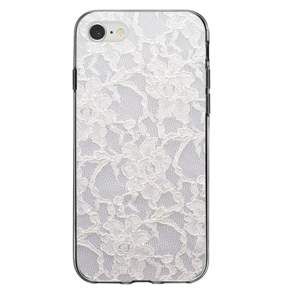 DistinctInk Clear Shockproof Hybrid Case for iPhone 7 8 SE (2020 Model) 4.7" Screen TPU Bumper Acrylic Back Tempered Glass Screen Protector - White Lace Wedding