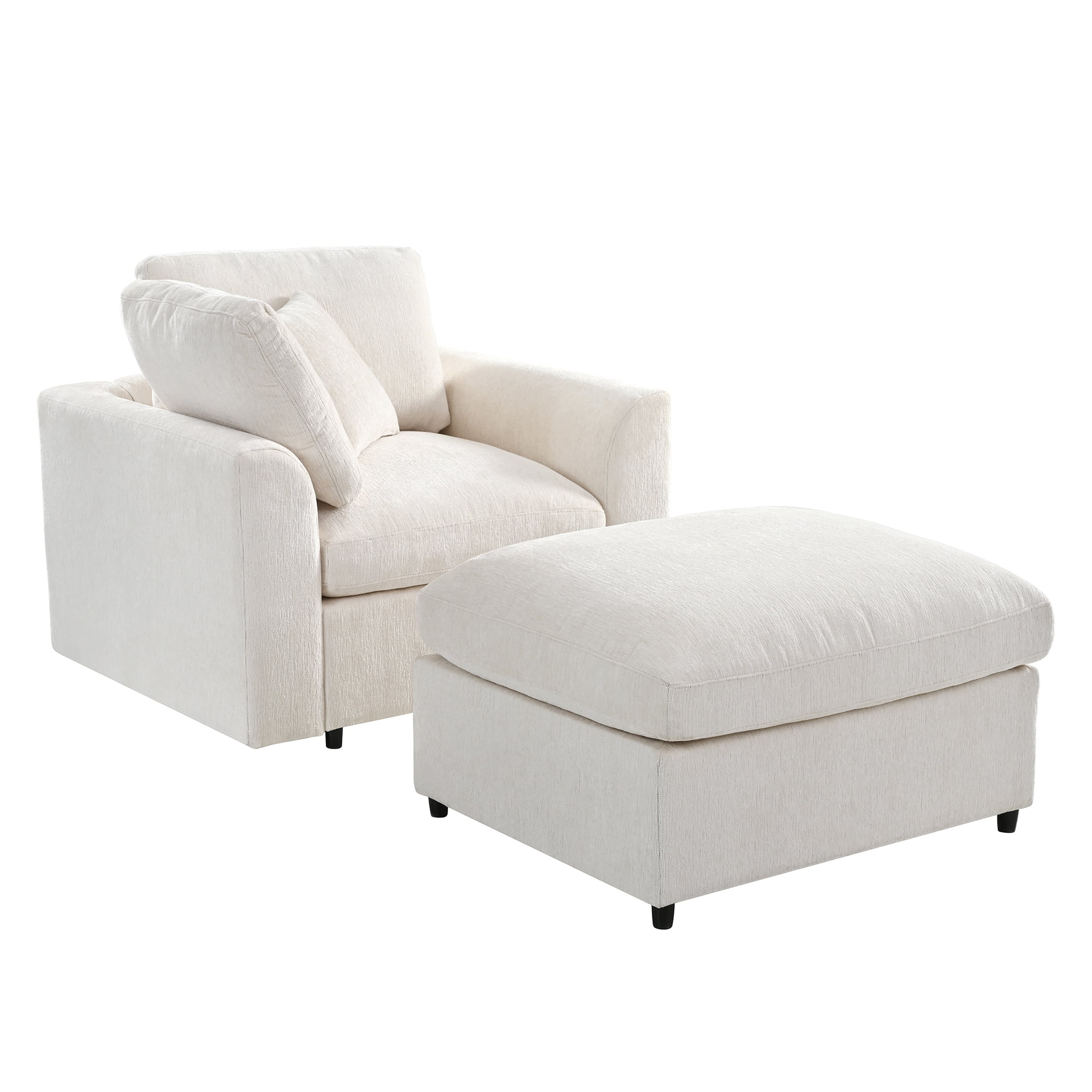 44.1" Accent Chair with Ottoman, Modern Lounge Chair Comfy Armchair with Throw Pillow
