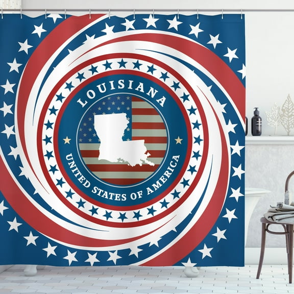 Ambesonne Louisiana Shower Curtain, Pelican State Design, 69"Wx70"L, Vermilion White and Blue