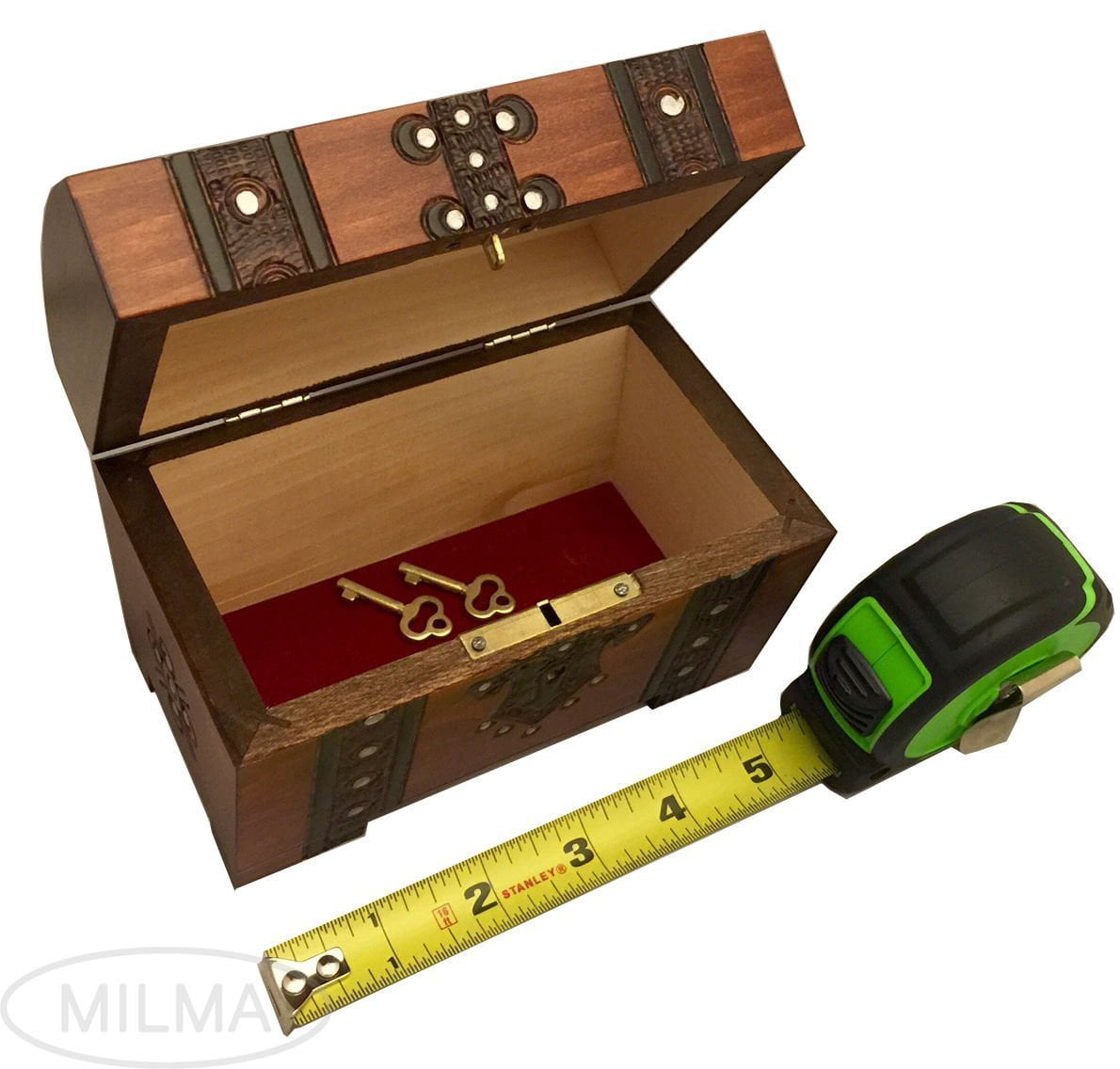Handmade Wood Treasure Chest Box w/ Lock and Key Linden Wood Pirate Jewelry Keepsake