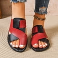 thumbnail image 2 of Rokment Women's Color Block Flat Flip Flops Slides Sandals Fashion Casual Leather Low Heels Beach Slip on Summer Shoes for Woman Red Size 6.5, 2 of 6