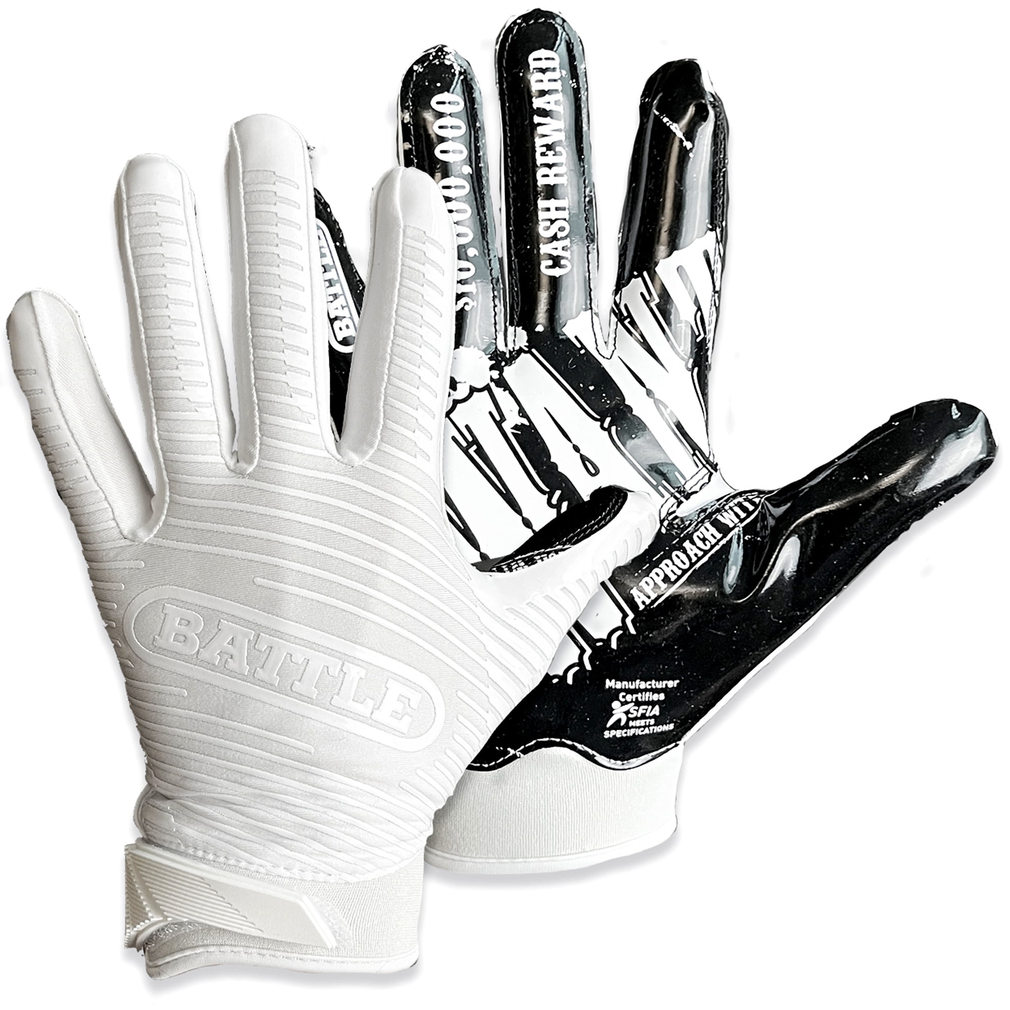 Battle Sports Wanted Doom Football Receiver Gloves - Adult Medium - Black/White
