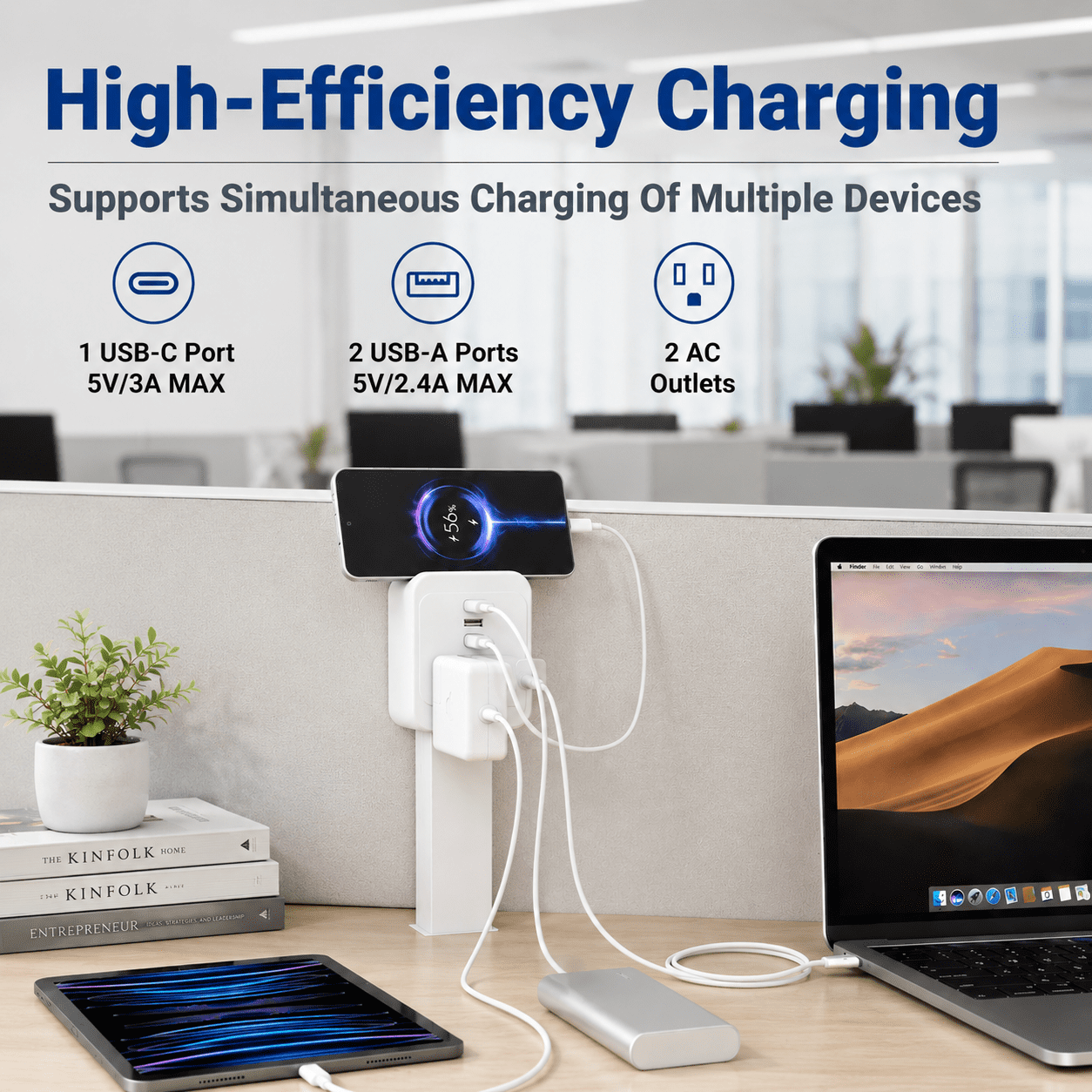 DTIRD Outlet Extender Stick, Access Hard-to-Reach Outlets, Ultra-Slim 18"-26" Adjustable Power Strip with USB-C, 2 USB-A & 2 AC, 360° Rotating Plug for Behind Couch, Bed, Nightstand & Desk