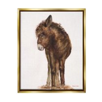 Stupell Industries Smiling Donkey Foal Animals & Insects Painting Gold Floater Framed Canvas Art Print Wall Art, 17 x 21