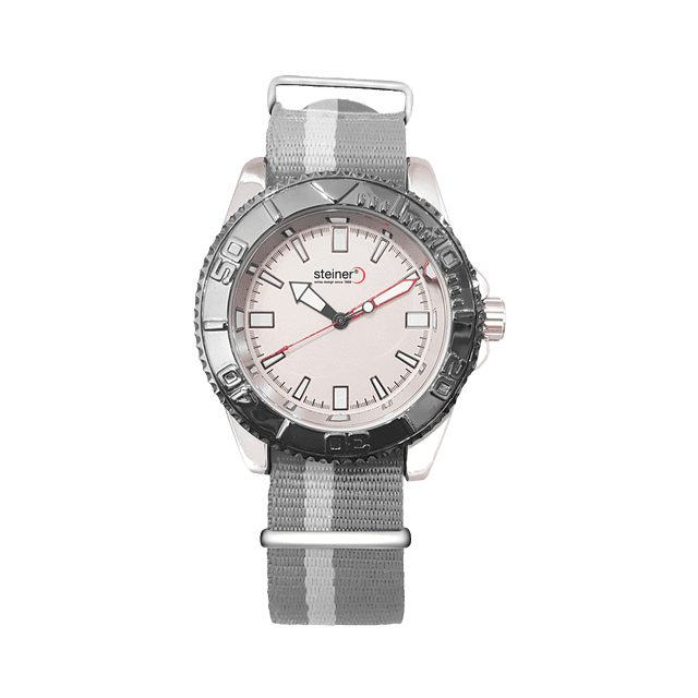 Reloj De Caballero Steiner Correa de Nylon 44 mm Bisel Giratorio Unidireccional Blanco