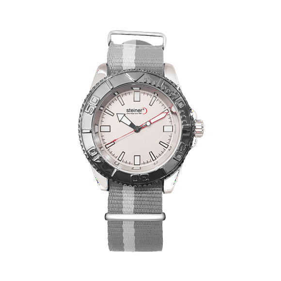 Reloj De Caballero Steiner Correa de Nylon 44 mm Bisel Giratorio Unidireccional Blanco