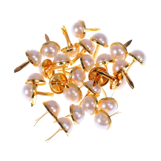 100 tachuelas de perla de 12 mm para álbumes de recortes, adornos, manualidades de metal, decoración navideña (doradas)