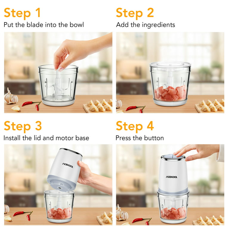 Portable Cordless Electric Baby Food Processor/Food Chopper 2 Glass Cups 10oz/20oz (300ml/600ml) Included Vegetable Fruit Meat, Puree, Baby Food Glass