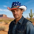 thumbnail image 2 of Bainana 250 Anniversary USA Hat For Women Men Wide Brim Retro Breathable Red White And Blue Cowboy Hat For July 4Th Festival Party, 2 of 8