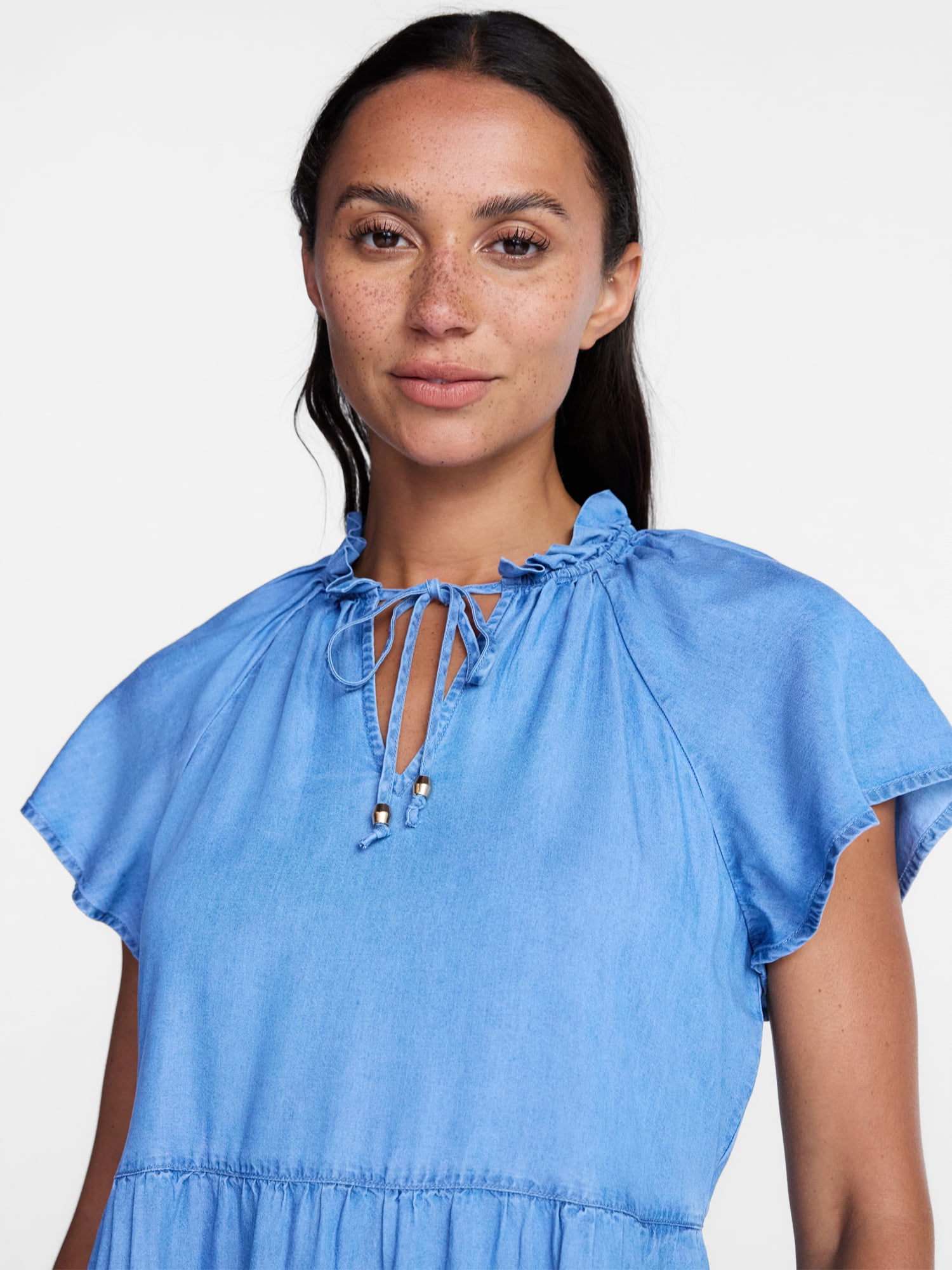 Time and Tru Women's Tiered Mini Dress with Flutter Sleeves, Sizes XS-XXXL