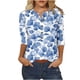 thumbnail image 1 of 3/4 Manga Superior Impresa Botón Suelto Cuello Redondo Camiseta, Tops Sueltos para las Mujeres, 1 of 5