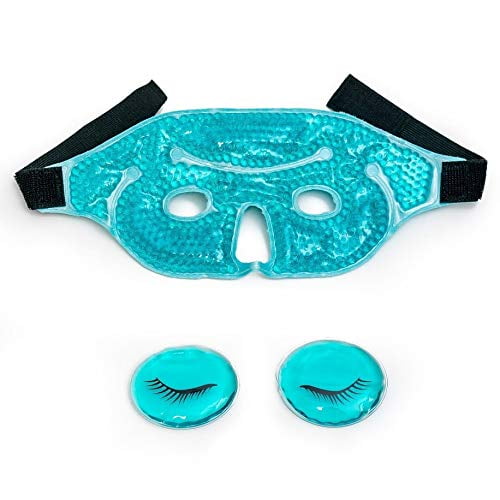 Eye Mask with Gel Beads, PLUS Eye Pads, Great for Pain Relief, Reusable Hot and Cold Eye Mask Therapy Compress
