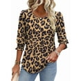 thumbnail image 2 of Women's Dressy Casual Blouse with Smocked Cuffs, 3/4 Length Sleeve Tops for Work Office Leopard Print XL, 2 of 9