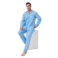thumbnail image 3 of Apparonia Conjunto de Pijamas para Hombre de Algodón con Cuello con Muesca Pijamas para Hombre de Manga Larga Ropa de Dormir para Hombre con Bolsillos y Parte Delantera Fly Estampados Redondos M, 3 of 7