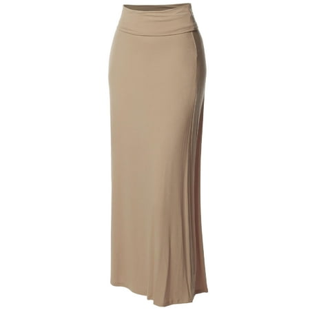 Bustle Over Skirt - FashionOutfit Women's Stylish Fold Over Flare Long Maxi Skirt