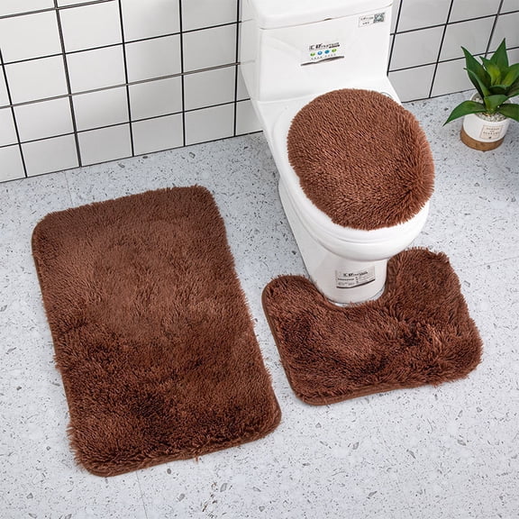 suxuMhao Bath Rugs Set, 3 Pieces Soft Plush Floor Mat, Washable Bathroom Rugs, Shower Rugs for Bathroom, Dark Brown, U-Shaped Mat 15.7*19.7, Toilet Lid Cover 18*19.7, Bath Rug 19.7*31.5 Inches