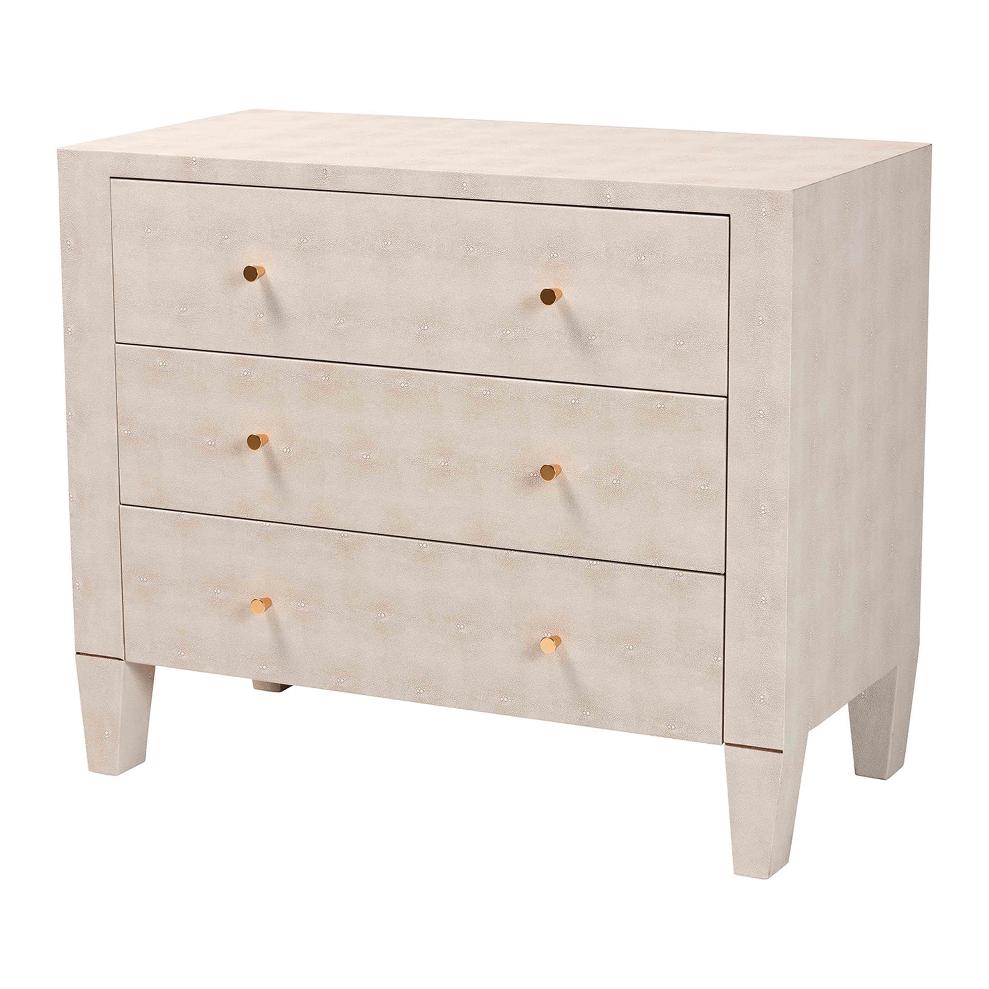 Baxton Studio Leyna Modern Storage Cabinet, 3-Drawer, Brass
