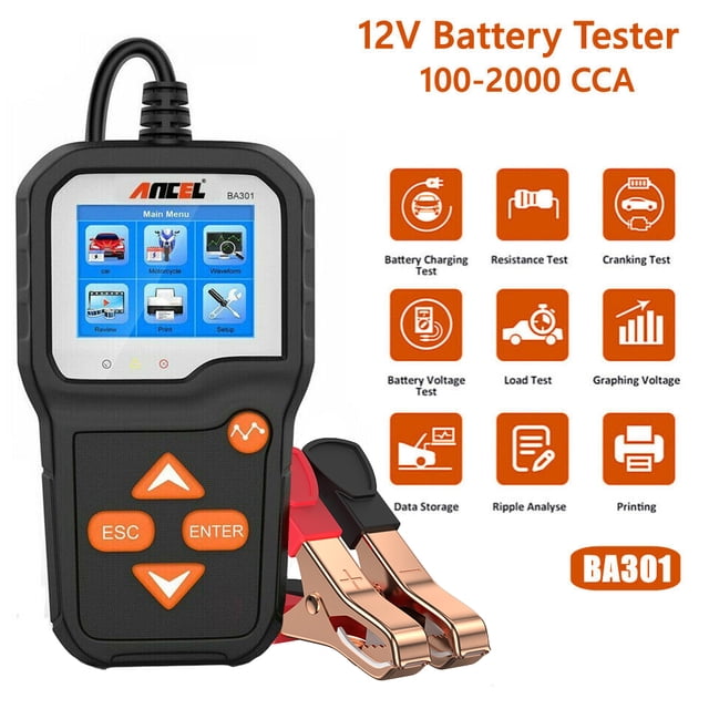 ANCEL BA301 6V 12V Car Battery Tester, 100-2000 CCA Automotive Load Tester Alternator Tester