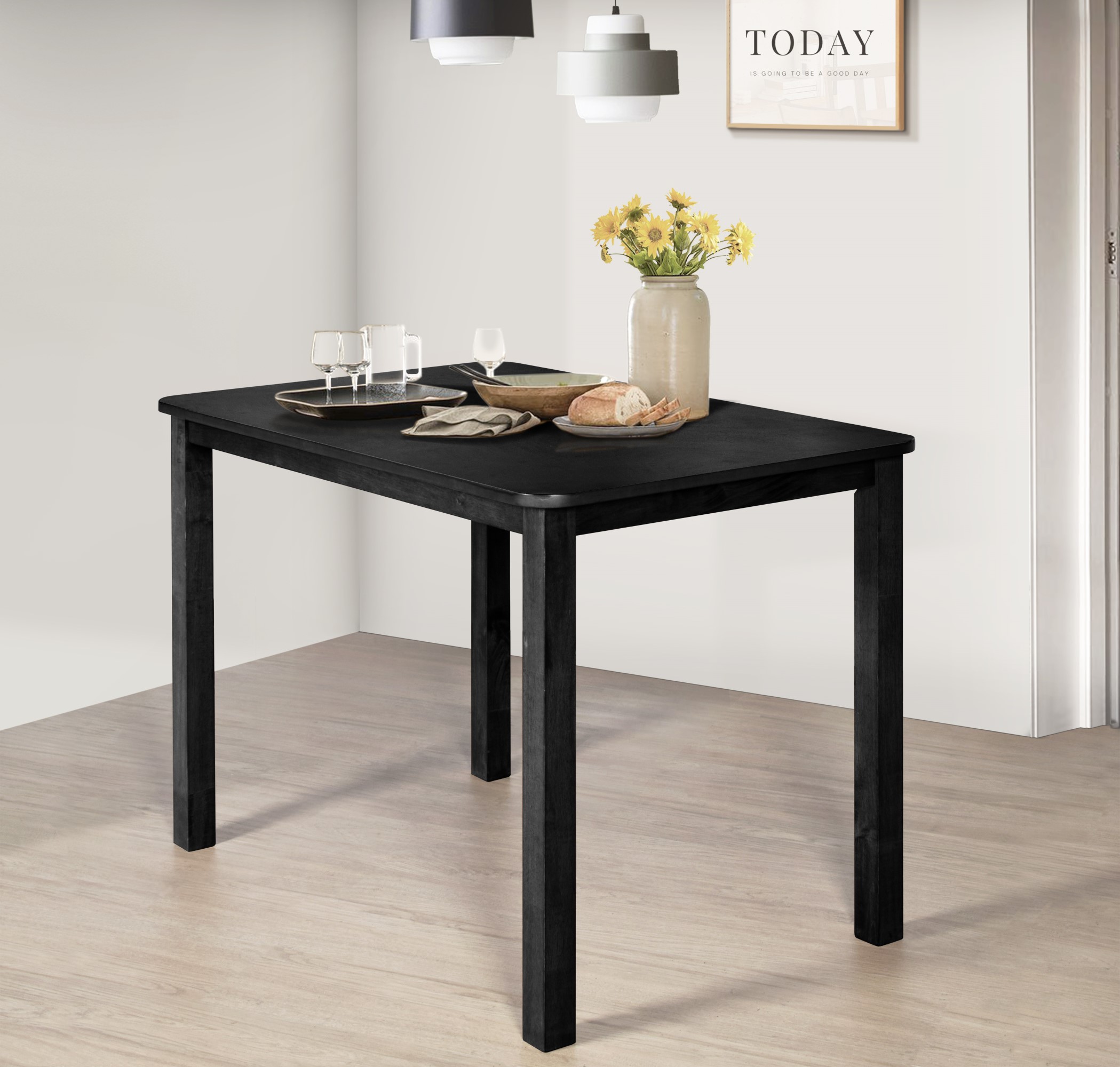 Home Design 5-Piece Sanford Dining Set, Black/Gray, Rectangular table, Middle-divided top, Slat-back cushioned chairs, Comfortable seating, Sturdy square legs, Modern style, Durable construction