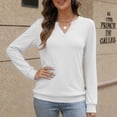 thumbnail image 2 of Tqcoqu Women's Solid Notch V Neck Long Sleeve Pullover Tops Ribbed Cuffs Hem Loose Casual Lightweight Sweatshirt For Fall,White Women's S-XXL, 2 of 8