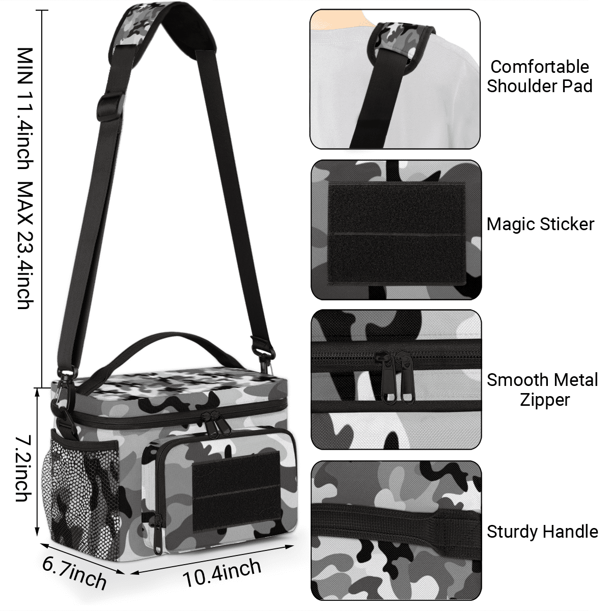 Lunch Box for Adults,Tactical Lunch Bag,Leakproof Insulated Lunch Bag for Adjustable Shoulder Strap,Water Bottle Pouch Cooler Bag for Work Outdoor Picnic Trips 8L(Camouflage Gray)