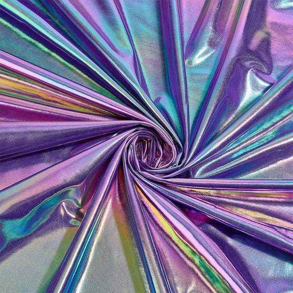59 inch x 1 Yard Metallic Foil Stretch Fabric Purple Foil Spandex Hologram Stretch Shiny Fabrics Iridescent Sewing Fabric