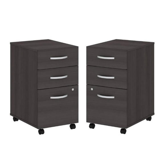 Home Square 3 Drawer Mobile Wood Filing Cabinet Set in Storm Gray (Set of 2)
