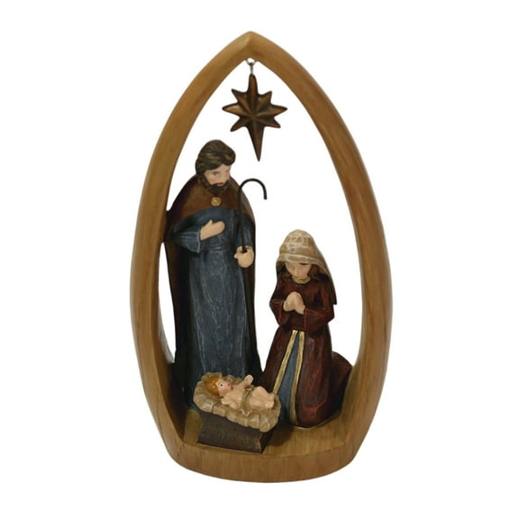 8.8" Nativity Set for Christmas, Holy Family Scene Resin Figurines, Religious Christian Decor for Indoor Tabletop Display, Christmas Nativity Statue Collection, Home Decorations & Gifts (Brown)
