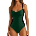 thumbnail image 2 of Women Slimming Tummy Control One Piece Swimsuits V Neck Crisscross Back Bathing Suit Dark Green M, 2 of 7