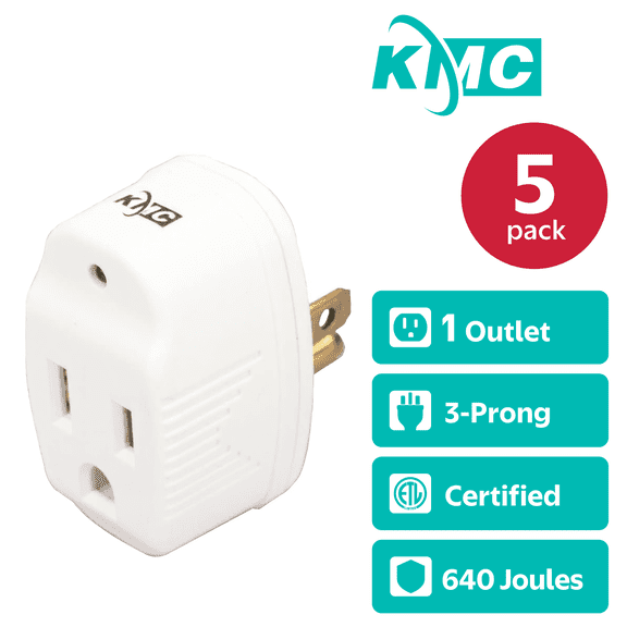 KMC Surge Tap Mini Wall Mount Surge Protector, 5-Pack, Single-Outlet, 640 Joules, White