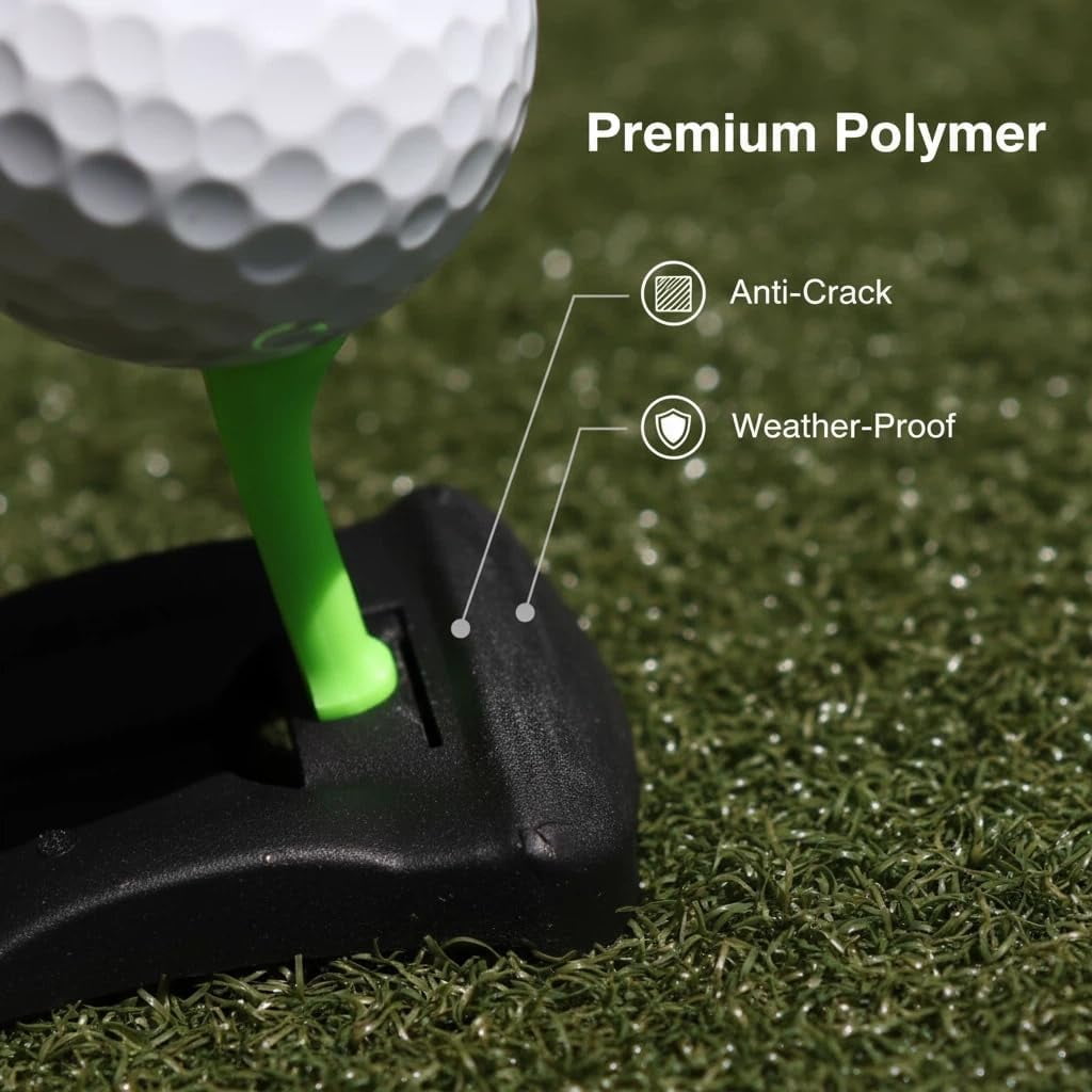 Turf Base V3 - Hinged Turf Tee for Artificial Turf - Includes Pre-Cut Tee Variety Packs & Golf Tee Holder, Unbreakable Golf Simulator Tees, for Outdoor Indoor Winter Turf and Driving Range (4pcs)
