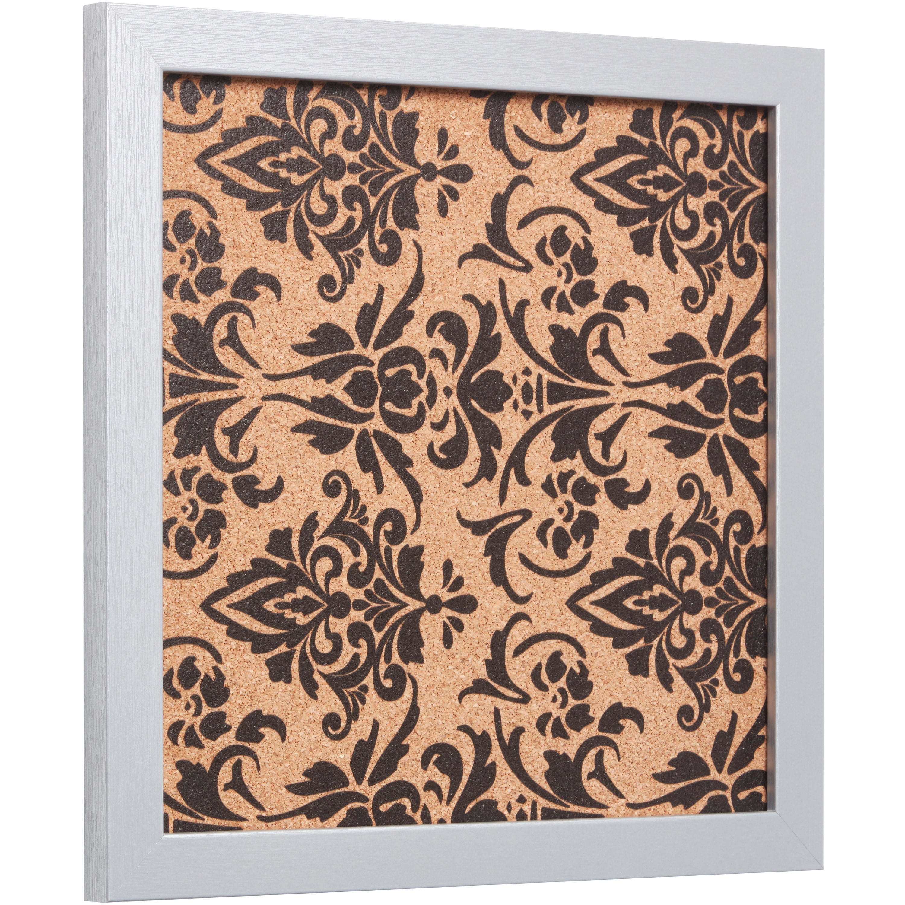 Craig Frames Decorative Cork Bulletin Board, 12x12 Inch, Silver Frame with Fleur de Lis Pattern