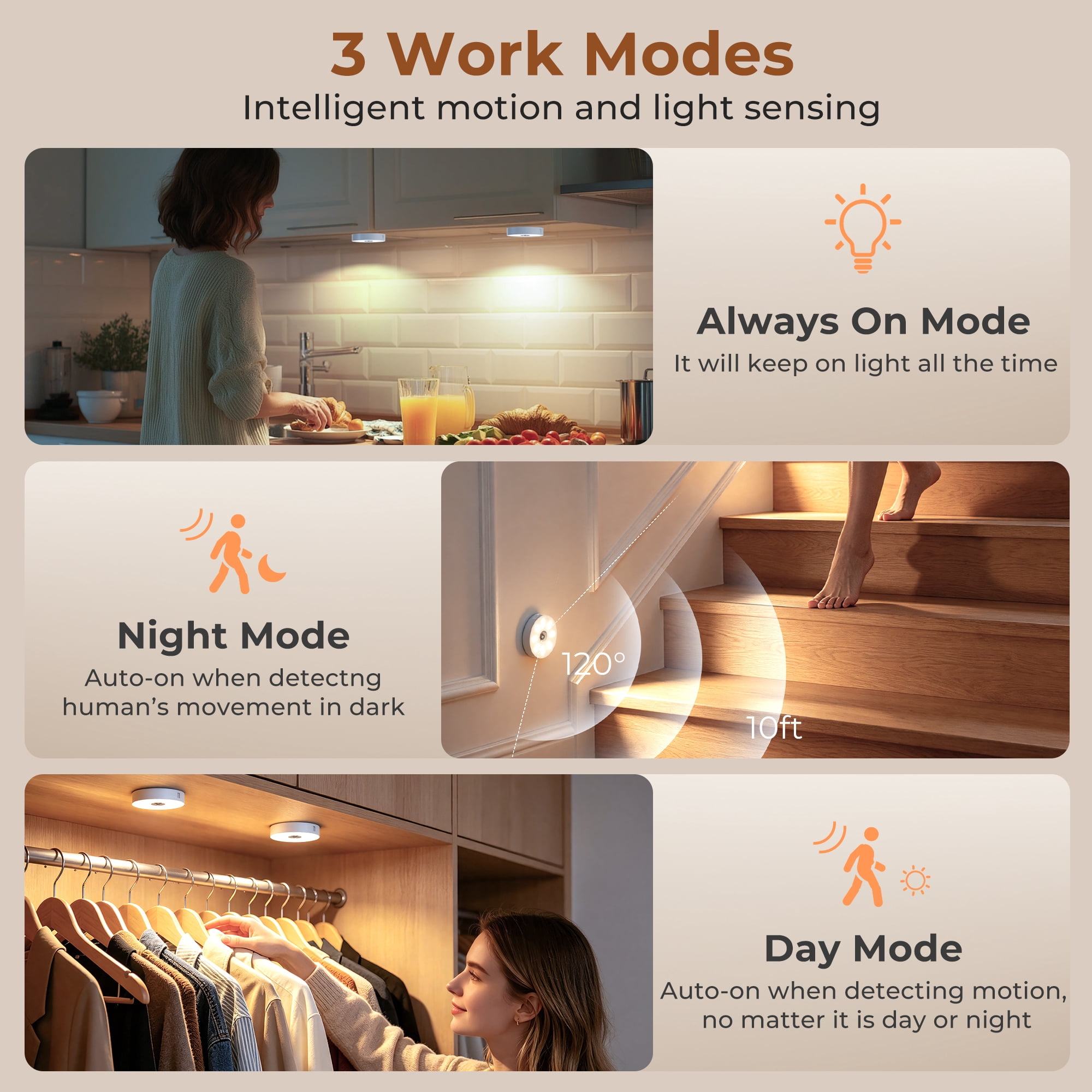 1000mAh Rechargeable Puck Lights with Remote, Motion Sensor Under Cabinet Lighting, 3 Color Temps & 12 RGB Colors, Dimmable Magnetic LED Stick-On Shelf Lights for Kitchen Closet Stairs, 6-Pack