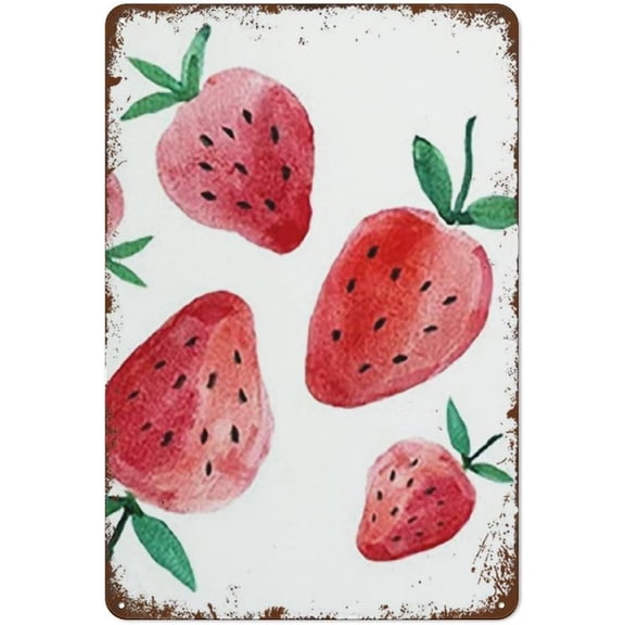 Strawberry Farmers Market Metal Wall Decor Sign, Retro Fruit Berry Kitchen Garden Poster, 8x12 Inch