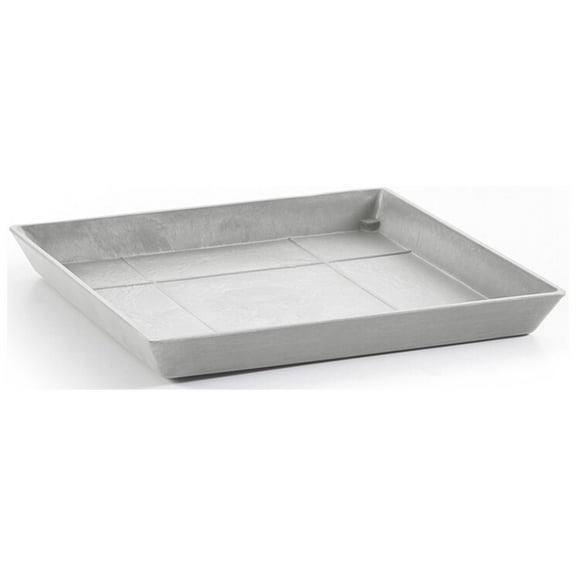 Ecopots Square Plastic Modern In/Outdoor Planter Flower Pot Saucer, White Grey, 14"