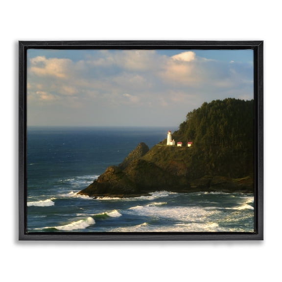 Stupell Industries Coastal Lighthouse Ocean Cliffs Black Floating Frame Canvas Art, 21 x 17, by Dennis Frates