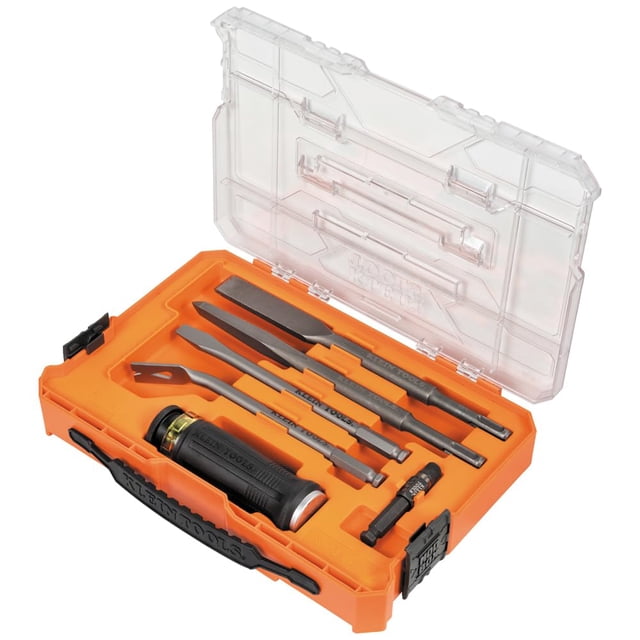 Klein Tools 32755SD SDS Plus Hammer Drill and Chisel Bit Set, Flat Chisel and Bull Point Tips, Use with Rotary Hammer Drills and Handheld Pry Bars, 6