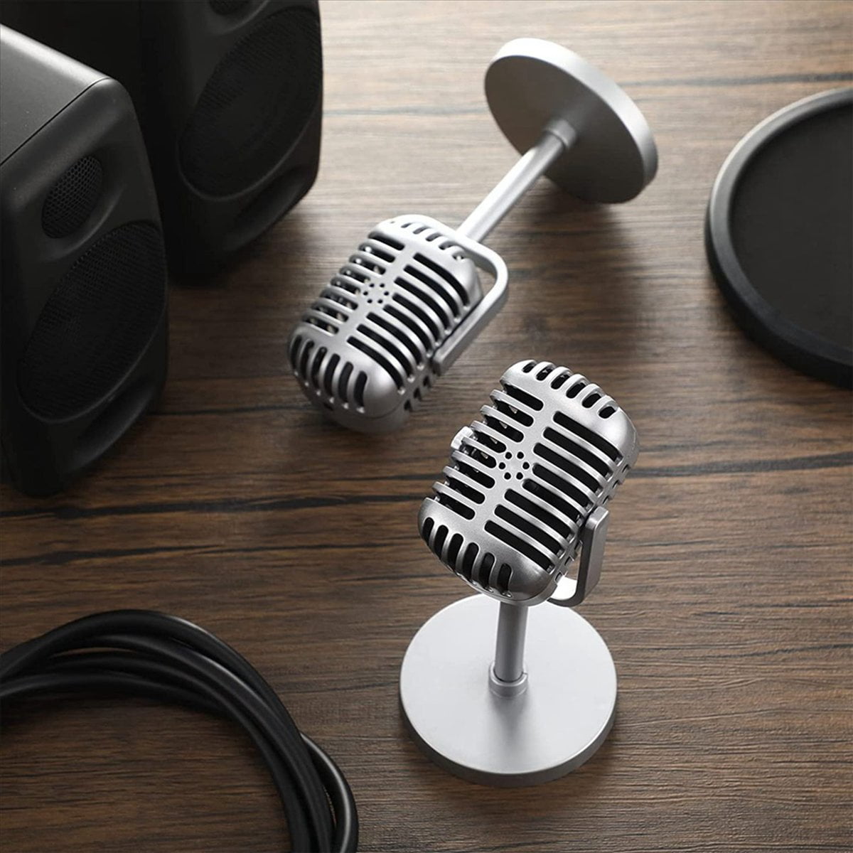 12Pcs Retro Microphone Props Model Vintage Microphone Antique Microphone Toy Microphone Stage Table Decor,Silver
