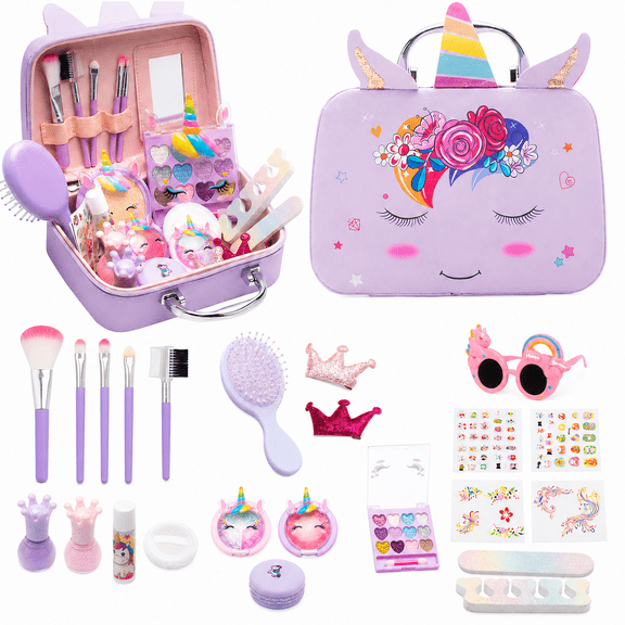 JBeeCtrl Girl Toys Kids Makeup Set for Girls Real Washable Cosmetic Set with Storage Case Little Girl Makeup Kit Toys for Girls Age 3-12 Christmas Birthday Gift for Kids Toddler Girl, Purple