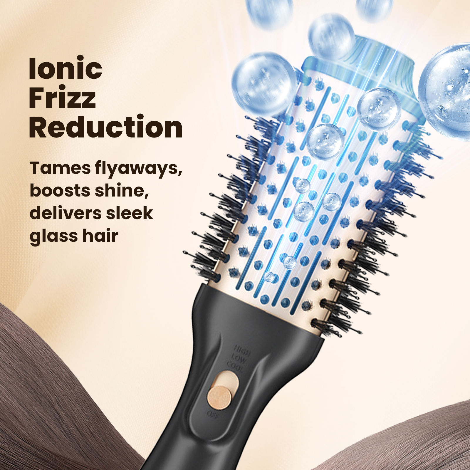 Hair Dryer Brush, Blow Dryer with Negative Ion Anti-Frizz Ceramic Titanium Barrel, Easy & Fast Salon-Style Blowouts, Black Gold