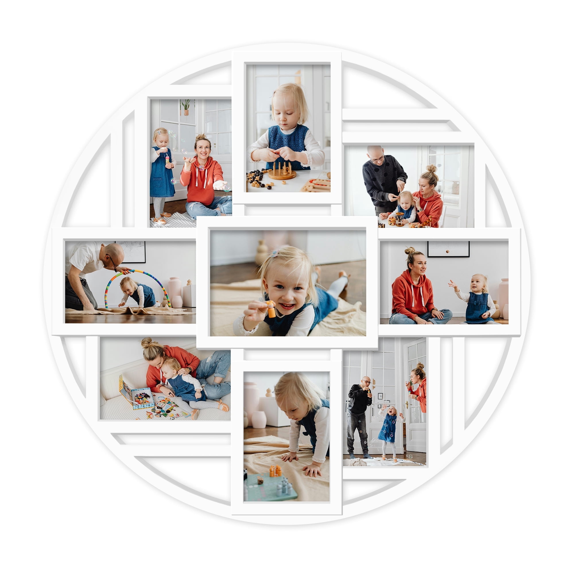 9-Opening Round 4×6 Collage Wall Frame, Multi Picture Photo Frame for Wall, Displays 9 Slots Photos, Family Collage Picture Frames, Cool Gallery-Style Wall Decor (White)